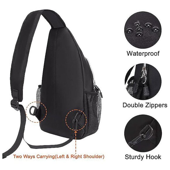 Sling Backpack, Multipurpose Crossbody Shoulder Bag Travel Hiking Black - Picture 5 of 9